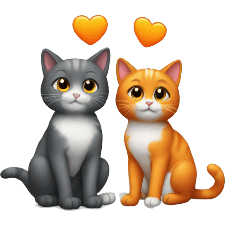 two cats in love, one orange and one dark gray emoji