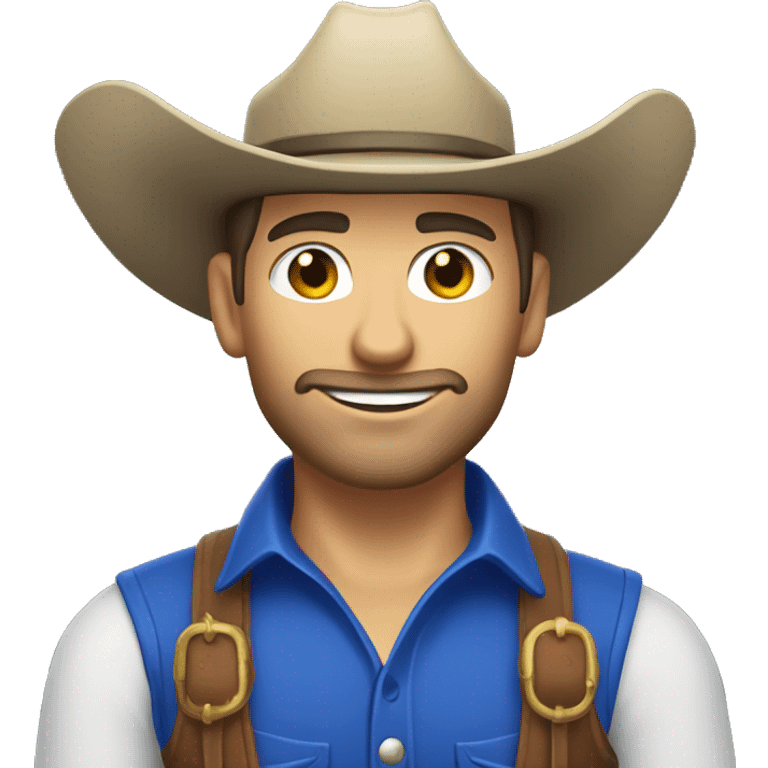 Brunette Caucasian cowboy wearing cobalt blue cowboy hat emoji