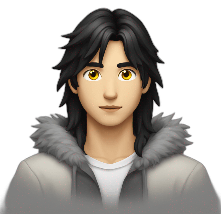 Young man long black hair wolf ears yellow eyes emoji