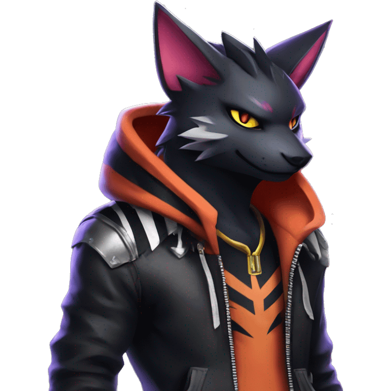 Cool Anthro Black Noibat-Quilava-Litten-Pokémon with edgy stripes hoodie spiked collar punk Full Body emoji