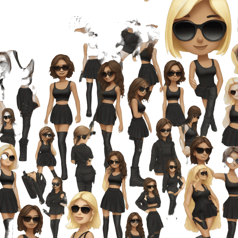 Girl wearing black crop top and black mini skirt with black combat boots and black sunglasses  emoji