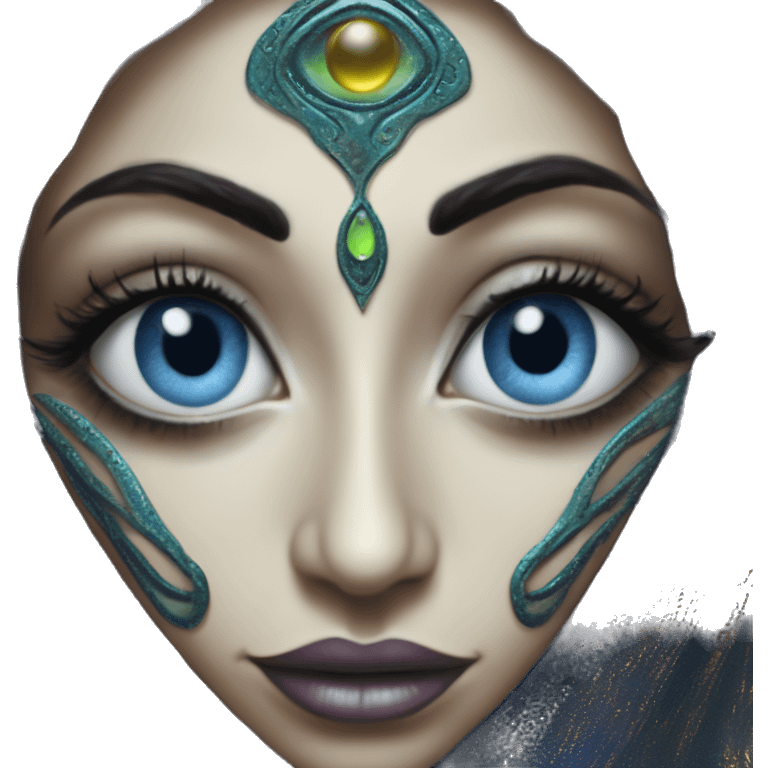 Alien in Aladdin style, oil paint, UFO eyes, intricate lips, closeup portrait, beautiful, desirable, logical, Christian, Arabic emoji