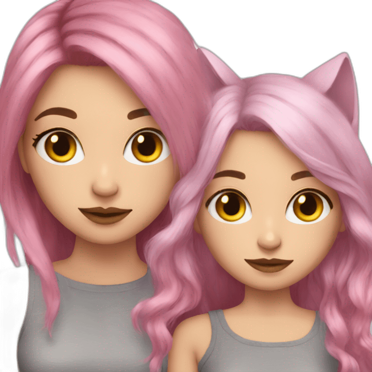 Dyed hair Girls with cat emoji