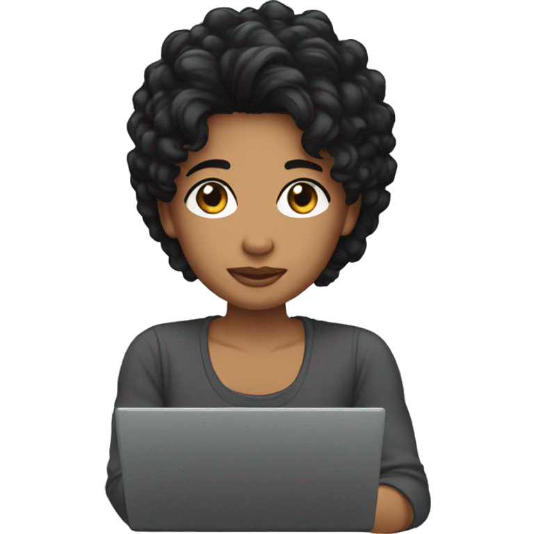 bitmoji front of laptop with black hair  emoji