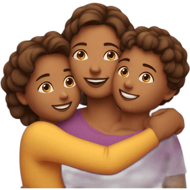 mother with her kids are hugging emoji