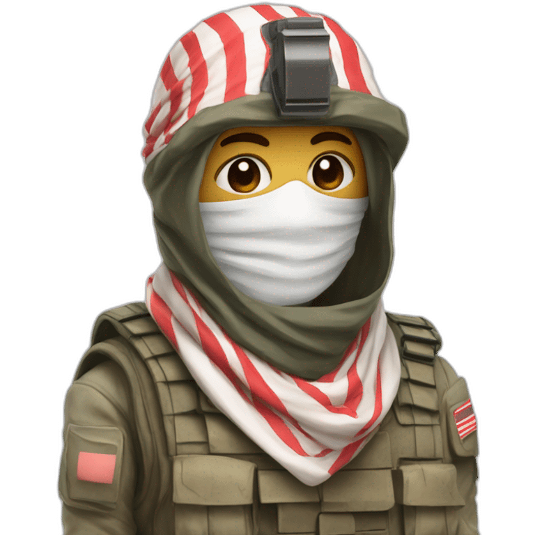  masked with red and white shemagh and wearing military clothing emoji