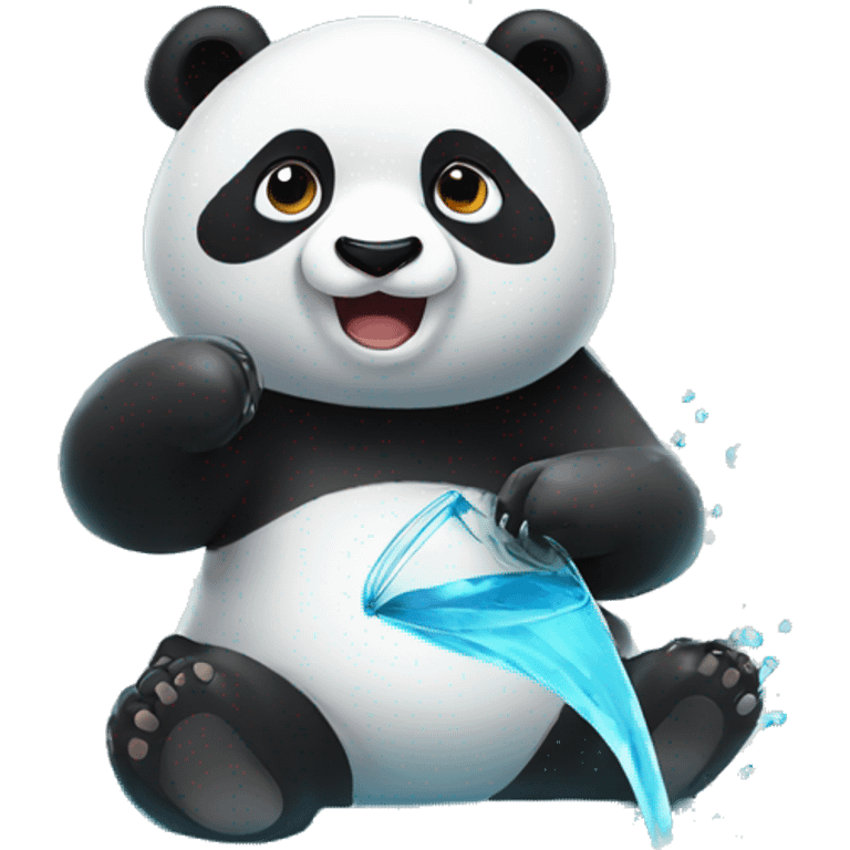 Panda play with water emoji