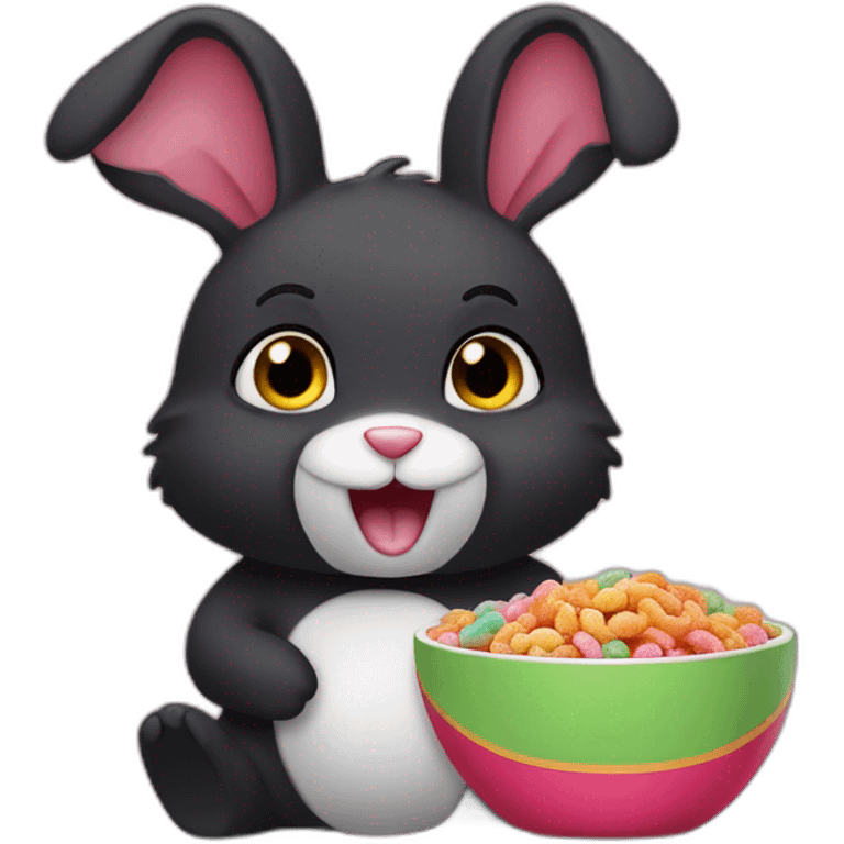 Little black rabbit eating frootloops emoji