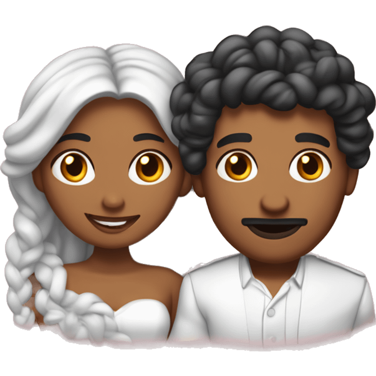 pareja de novios, chico dominicano mulato con trenzas y chica blanca con pecas, pelo por los hombros ondulado  emoji