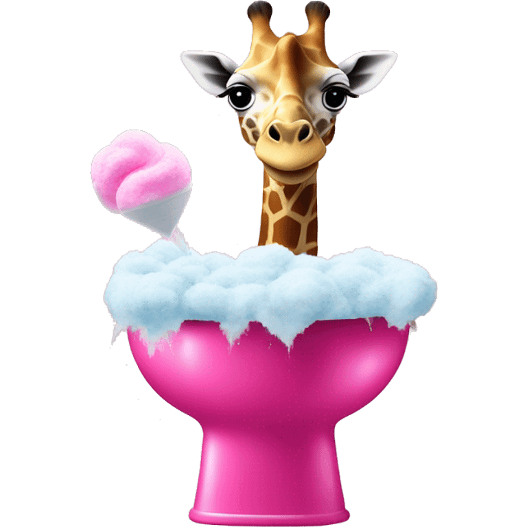 giraffe eating cotton candy on a hot pink toilet emoji