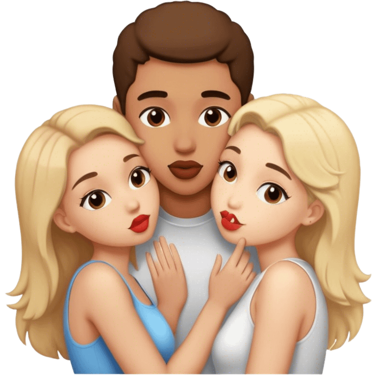 two girls and 1 guy kissing emoji