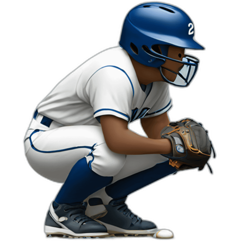 Man kneeling with baseball helmet on emoji