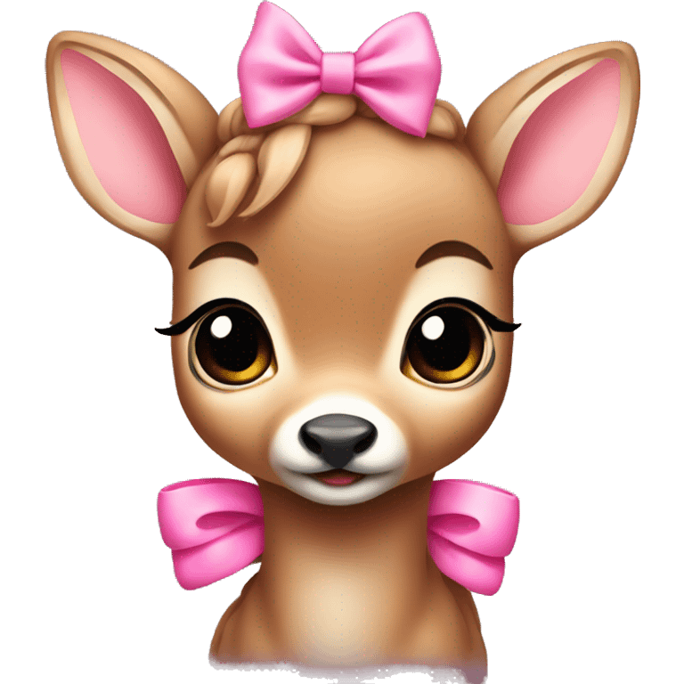 a baby fawn with a pink bow emoji