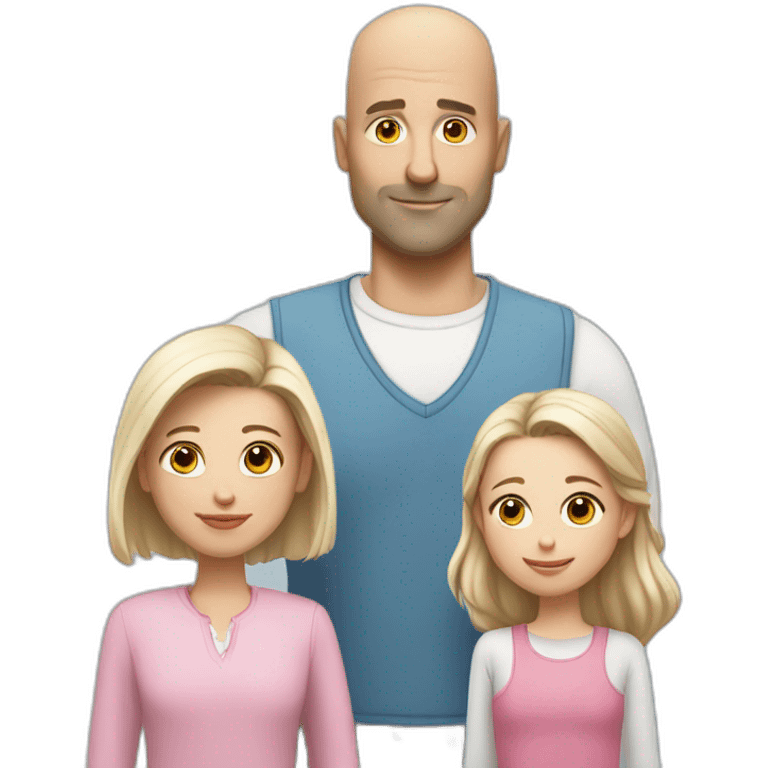 white bald dad and white daughter with long dark hair and white daughter with short pink hair emoji