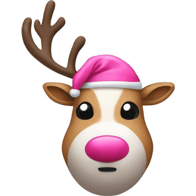 Reindeer wearing a pink Santa hat emoji