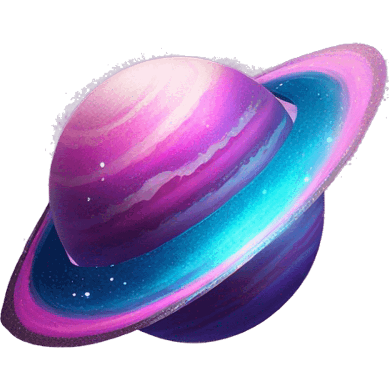 blue purple and pink glitter planet with sparkling saturn ring emoji