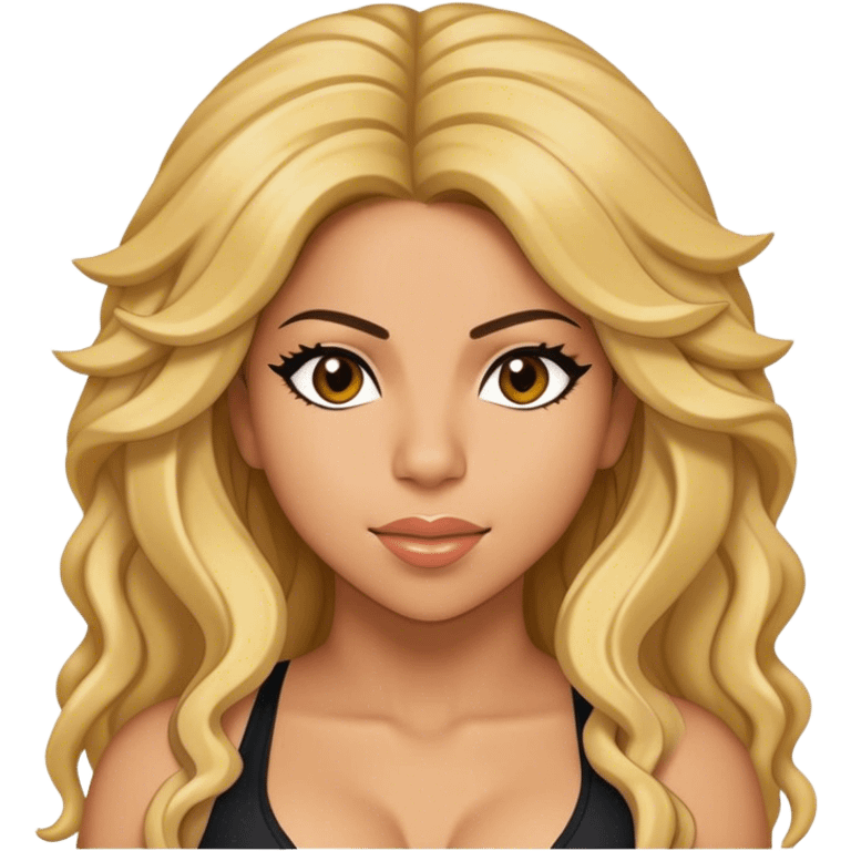 Cinematic Realistic portrait of Shakira, shown as a dynamic pop icon with expressive features and detailed modern attire, illuminated by vibrant, energetic lighting that highlights her global influence emoji