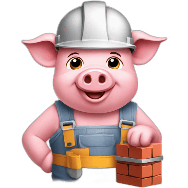 happy little piggy dressed like a builder holding a brick emoji