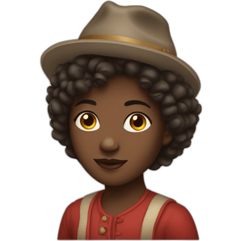 A dark-skinned girl with short, curly hair and wearing a Russian hat   emoji