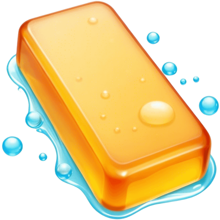 Soap making icon, soap bar with bubbles, melting ingredients like oils and lye, vibrant colors, minimalistic style, clean lines, transparent background. emoji