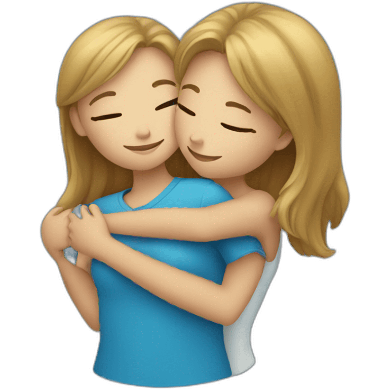 Hug between two girl in blue  emoji