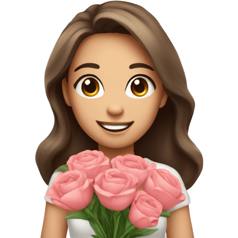 smiling girl with flower bouquet make her look cute and coquette with a lot emoji