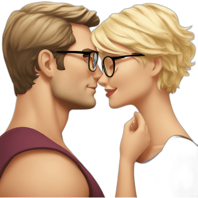 Henry Cavill kissing blond woman wearing glasses, with pixie cut emoji