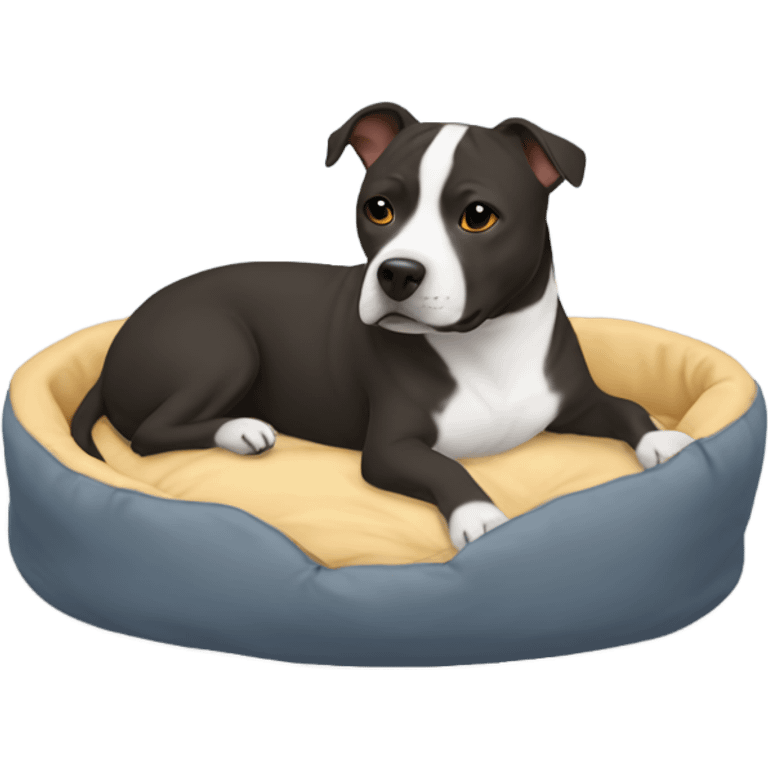 Staffie dog in small bed emoji