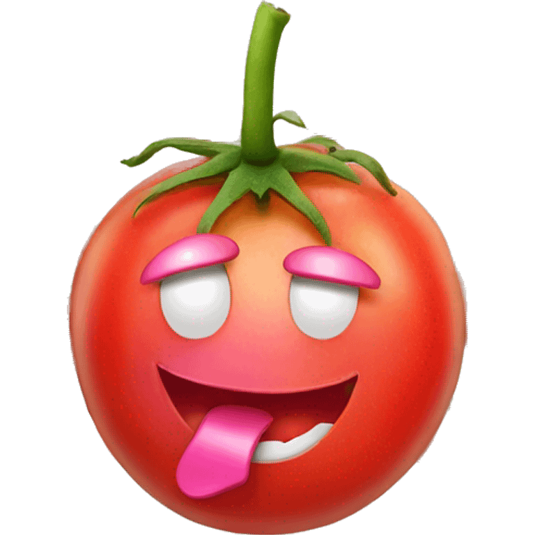 tomato with smile and pink bow on head emoji