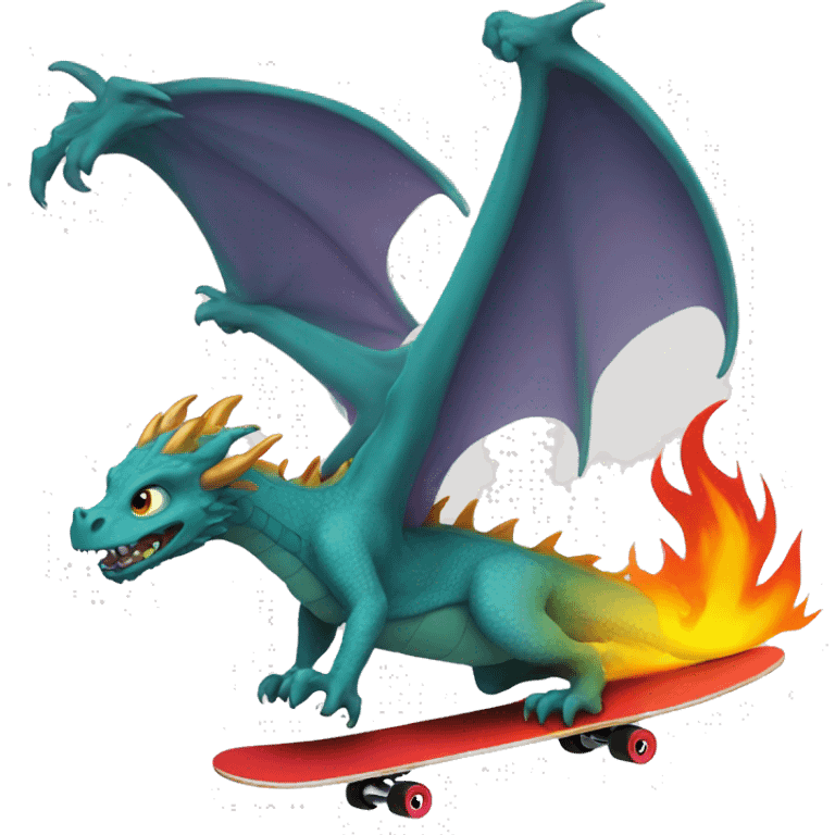 Dragon riding a skateboard down the hill breathing fire emoji