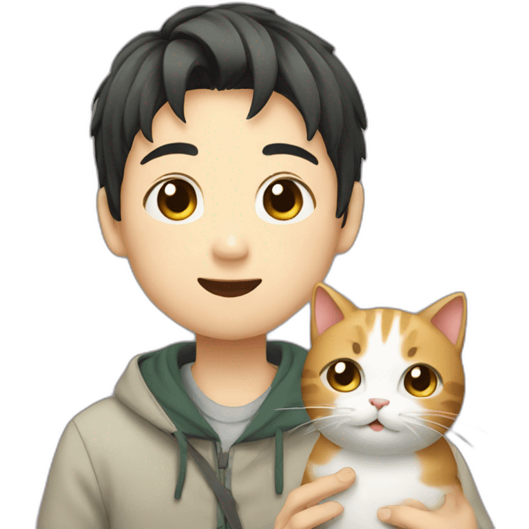 A Japanese boy with cat emoji