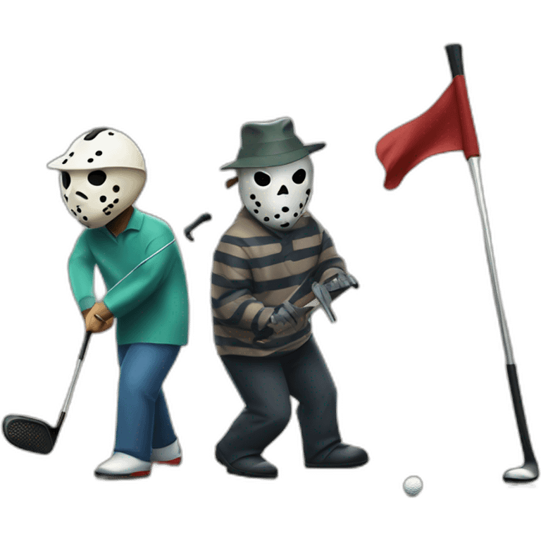 Freddy Kruger and Jason Voorhees and Michael Myers playing golf emoji