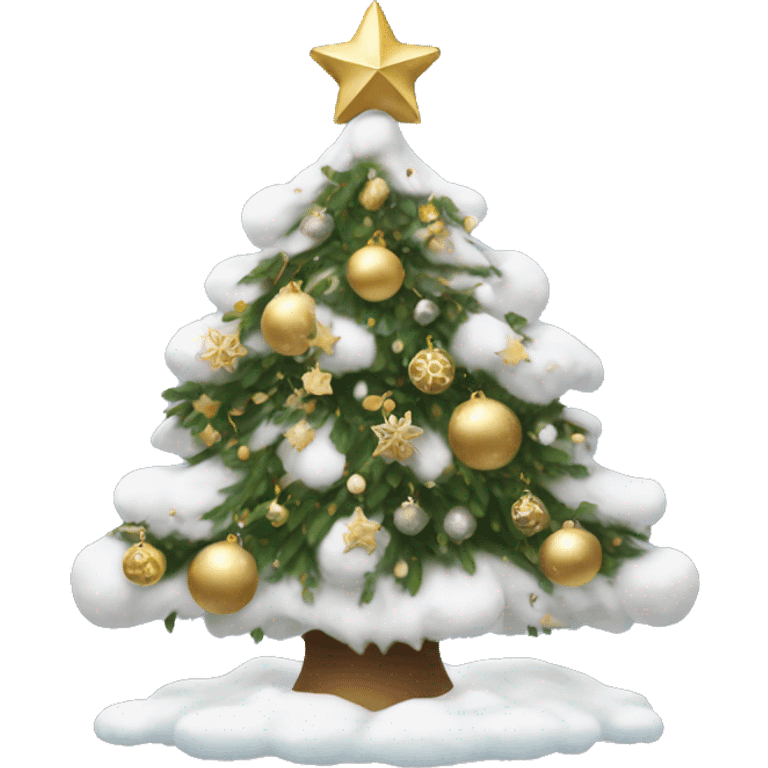 snow christmas tree with white and gold decorations emoji