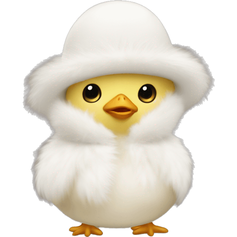 A little chick in a white fur coat and a white hat emoji