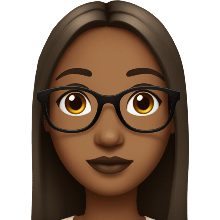 Girl with tiny bit dark skin, makeup, lashes, brown lip liner and lipgloss, black glasses, brown straight long hair emoji