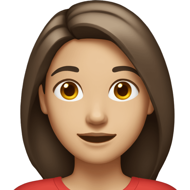 smiling woman with light to medium skin, straight dark brown hair with middle part red shirt  emoji