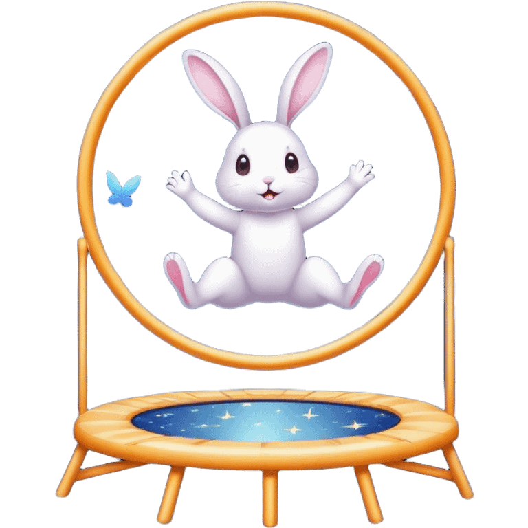 rabbit jumping on trampoline with faeries and starry sky and mirror emoji