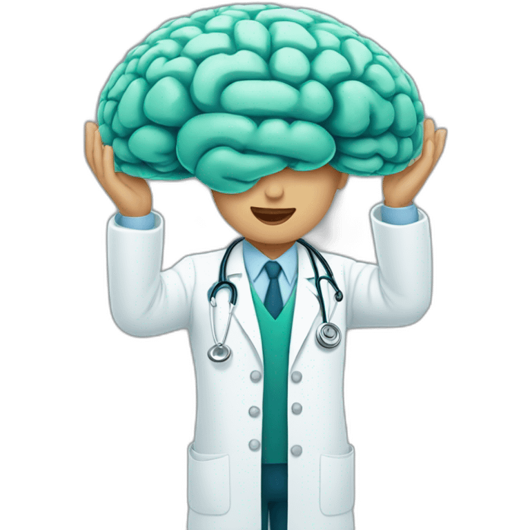 a doctor holding up a big brain emoji