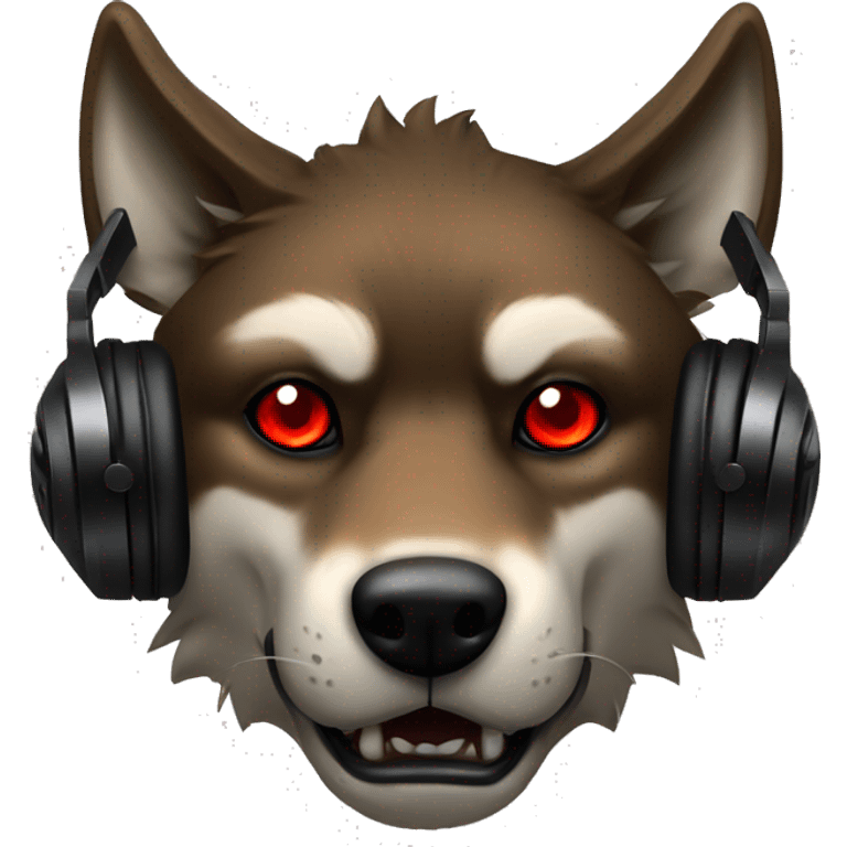 big badass brown wolf with red eyes and a black gaming headset  emoji