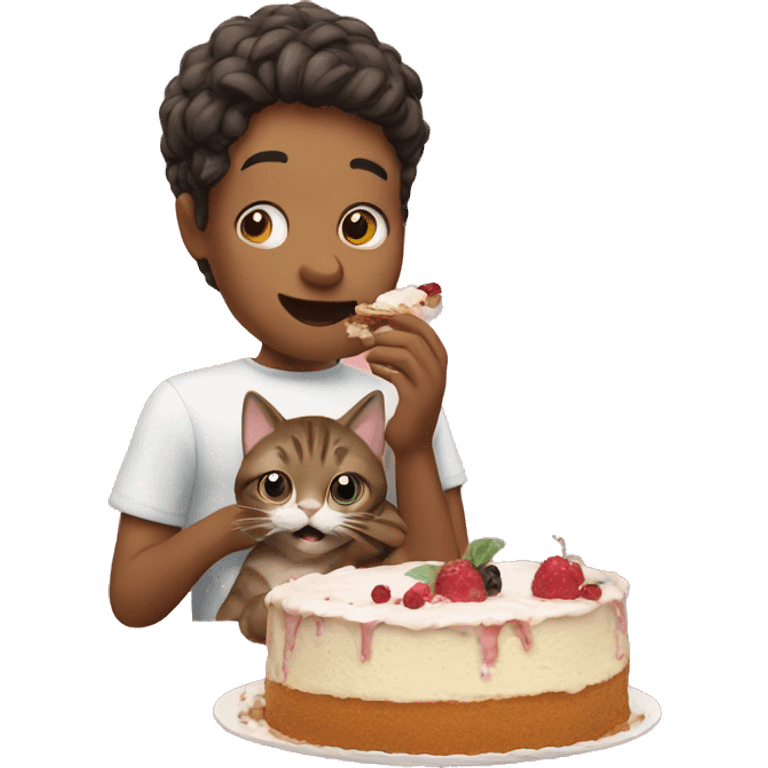 Eating cake with cat emoji