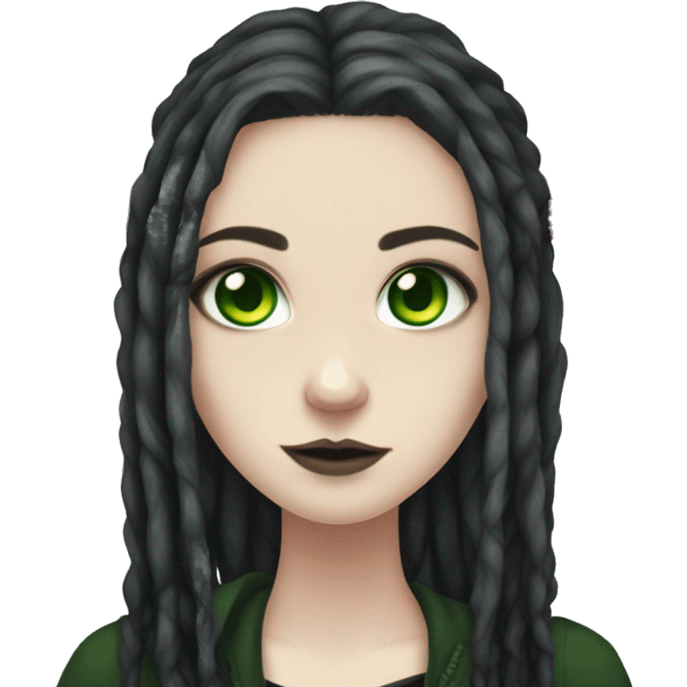 Gothic girl, pale skin, green eyes, dark dread-locks, eyeliner, deer antlers  emoji