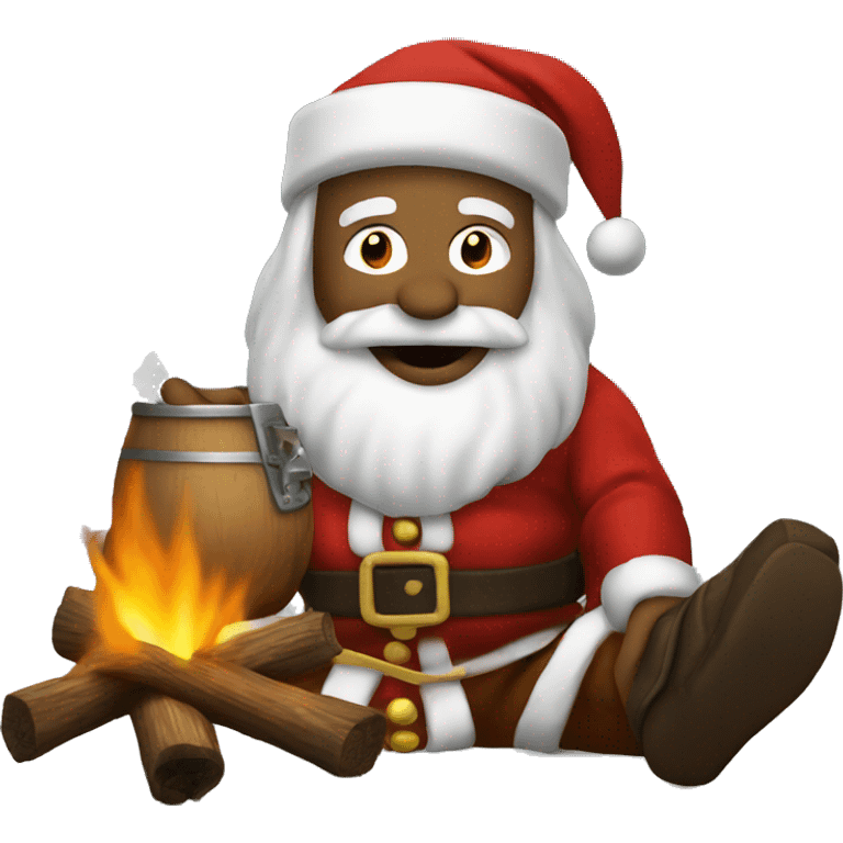 Santa drinking whiskey around a campfire emoji