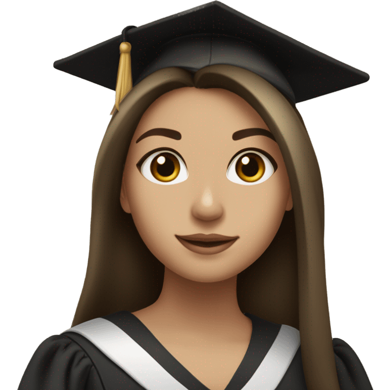 Brunette girl with long voluminous dark brown hair  dark brown eyes with blonde highlights balayage and graduation hat emoji