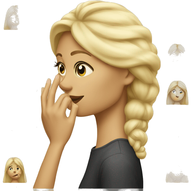 Blond woman with hand touching her nose emoji