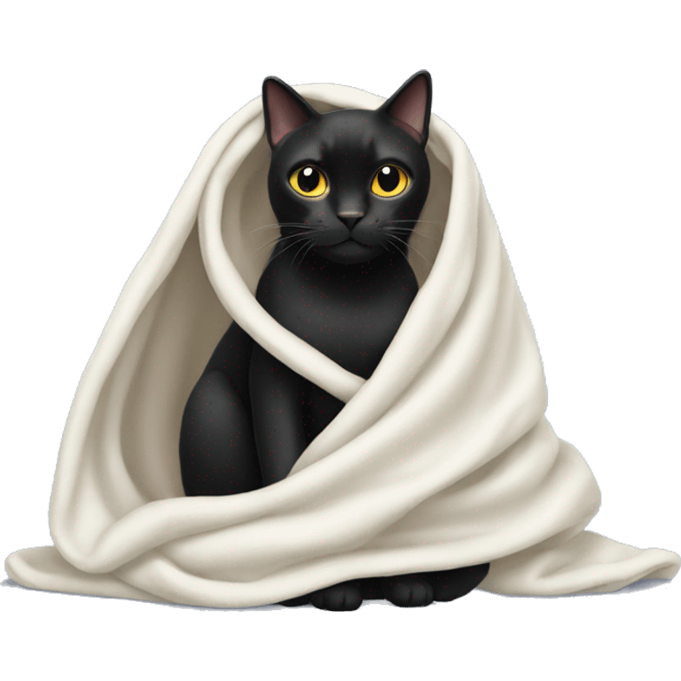 Black cat wearing white blanket emoji