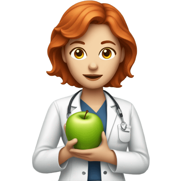 medium red hair woman nutritionist with apple emoji