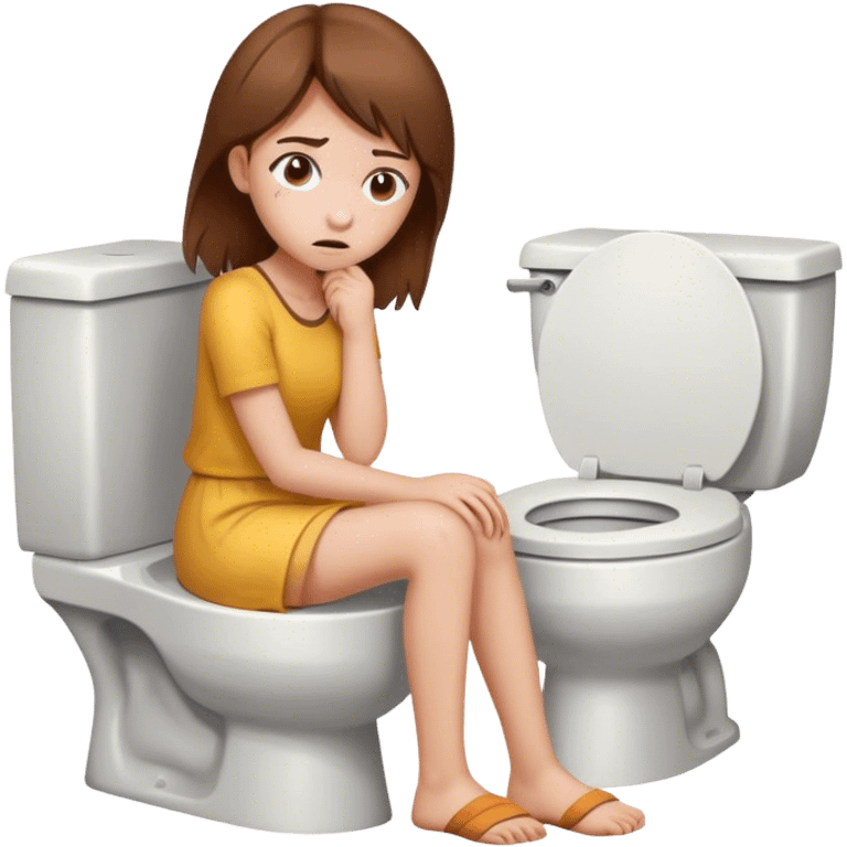 A girl with brown hair sat on the toilet in distress  emoji