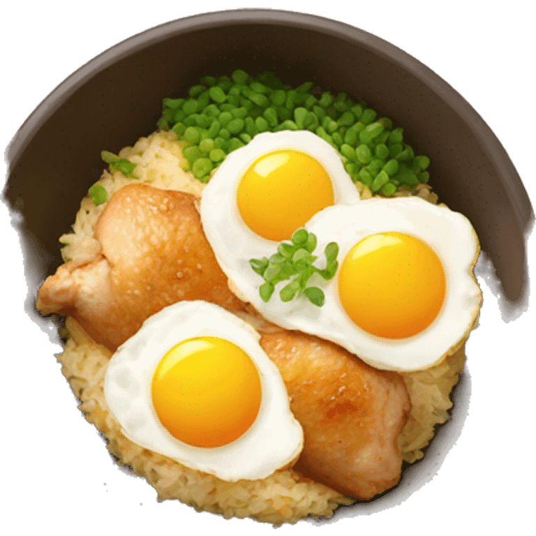 chicken thigh rice bowl with two eggs emoji