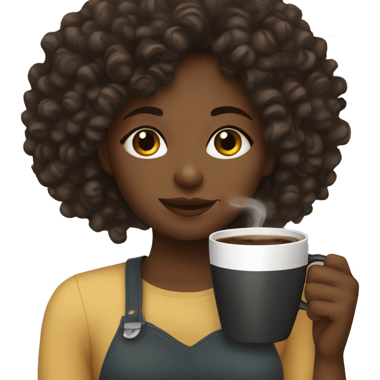 black girl drinking coffee with curly hair  emoji