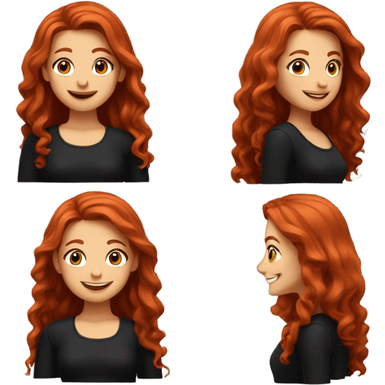 smiling girl with long red hair with black outfit emoji